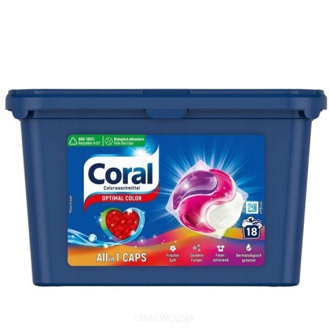 Coral 3in1 Kapsułki do prania kolorów 18 prań skuteczne czyszczenie