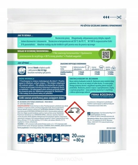 Dr Beckmann Magiczne Listki na Plamy 25 szt. Chusteczki Uniwersalne