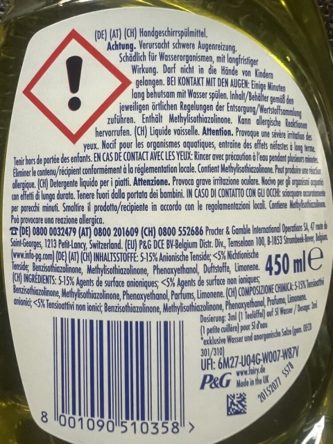 Fairy Zitrone płyn do naczyń 450ml skuteczny cytrynowy detergent