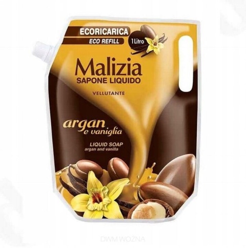 Malizia Mydło w Płynie Zapas 1000ml Argan & Wanilia Nawilżenie Rąk