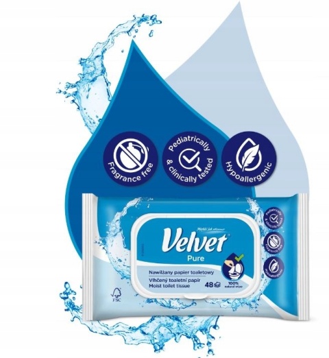 Nawilżany papier toaletowy PURE 48 szt. Delikatny hipoalergiczny nawilżający