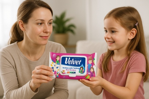 Velvet Junior Papier Toaletowy Nawilżany Spłukiwany Zapachowy 42 szt