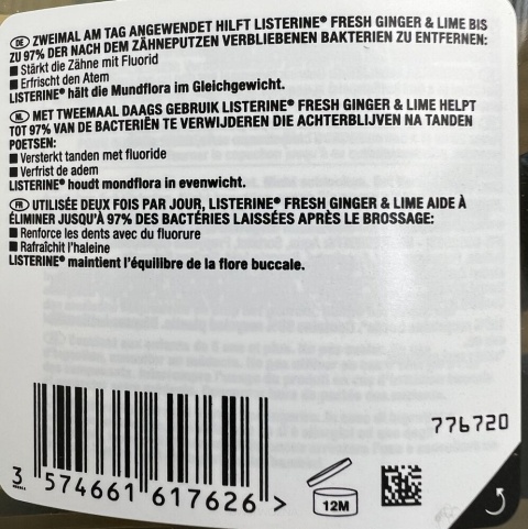 Listerine Ginger & Lime 500ml Płyn do Płukania Jamy Ustnej Świeży Oddech